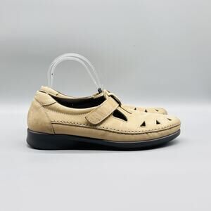 SAS Shoes Womens 9.5 Beige Nubuck Tripad Comfort Mary Jane Cutout Walking Flats